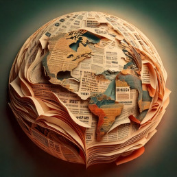 Image de la terre en découpures de journaux